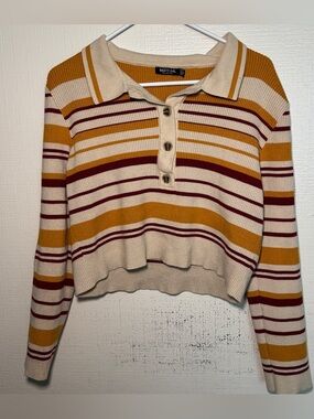 Nasty Gal Striped Knit Cropped Polo Sweater